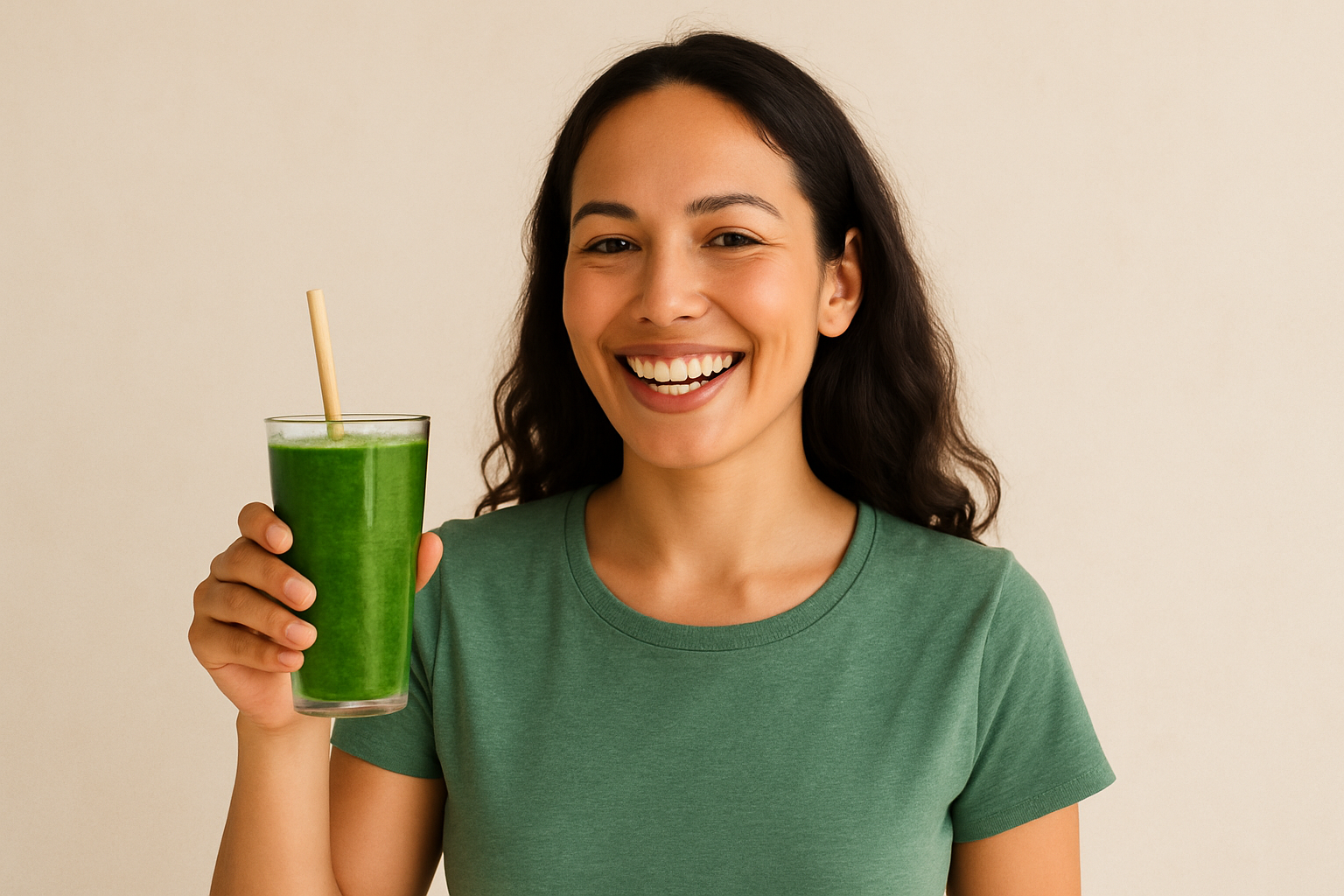 Happy person enjoying a green smoothie - TonicGreens