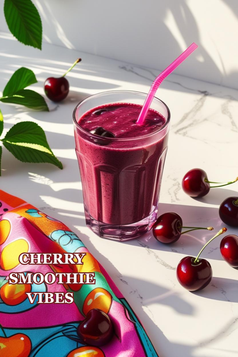 Cherry Smoothie aesthetic with glass and fruits