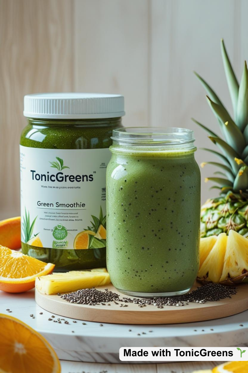 TonicGreens jar and glass