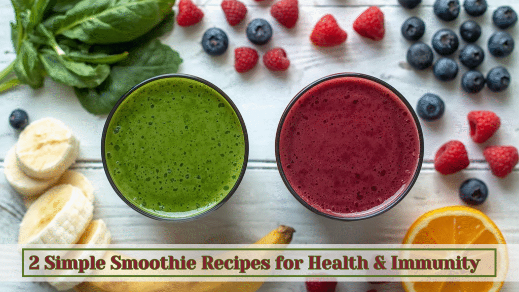 2 simple smoothie recipes packed with superfoods to boost energy, strengthen immunity, and support daily wellness — perfect for busy women seeking natural health solutions.