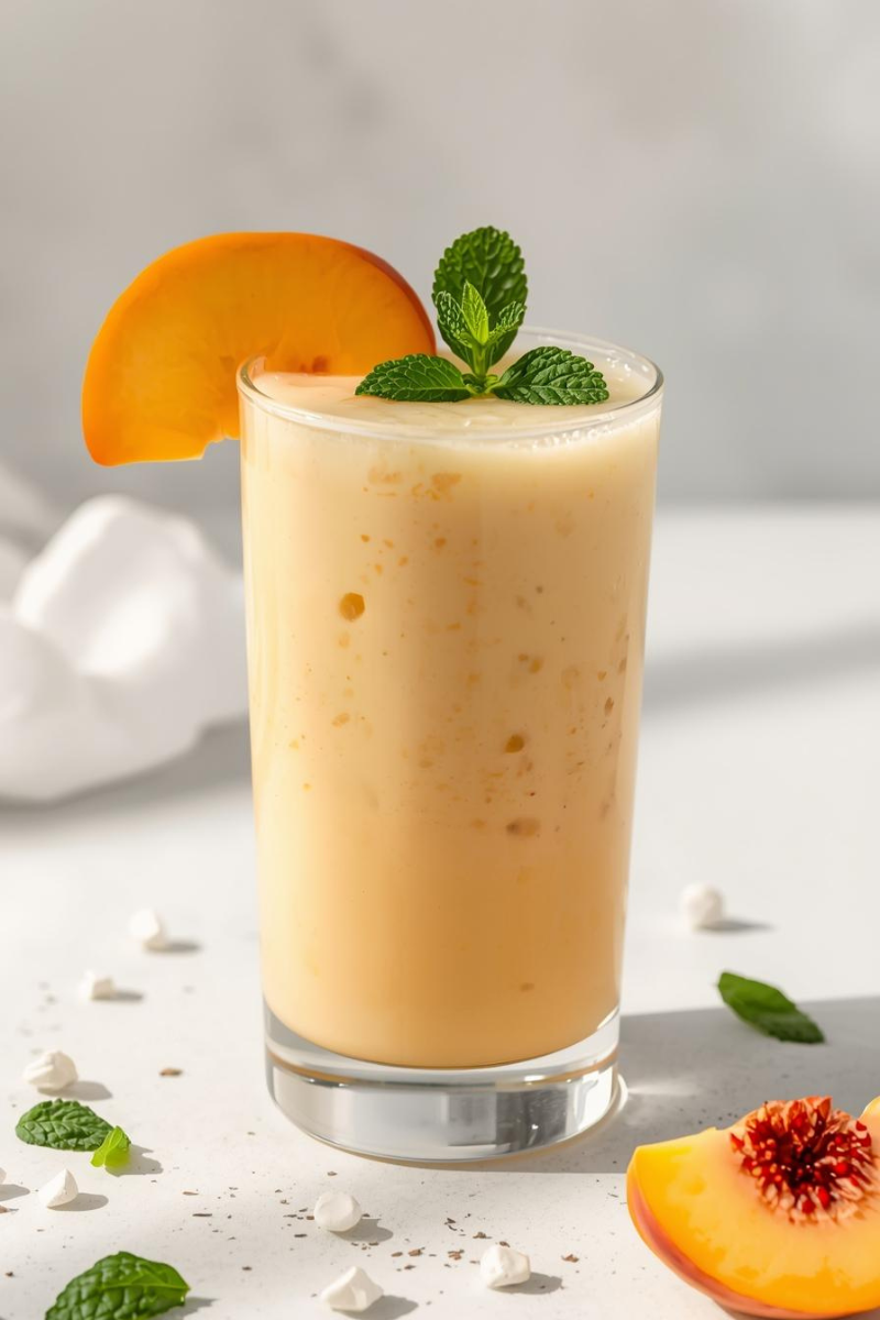 Creamy peach immunity smoothie in a glass