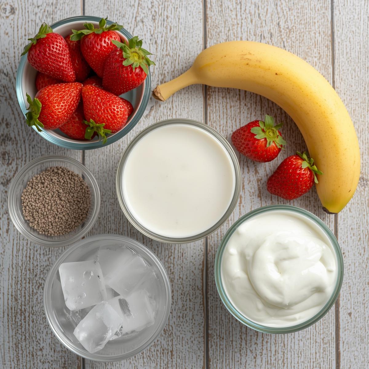 Ingredients for strawberry gut health smoothie